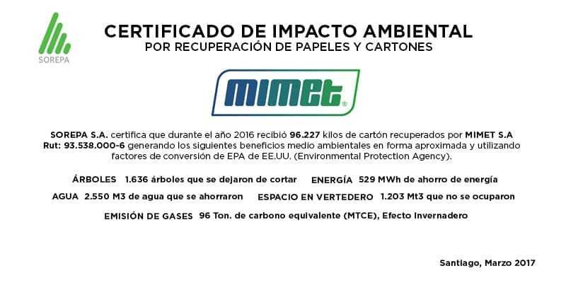 Sorepa reconoce a MIMET su gran aporte al medio ambiente